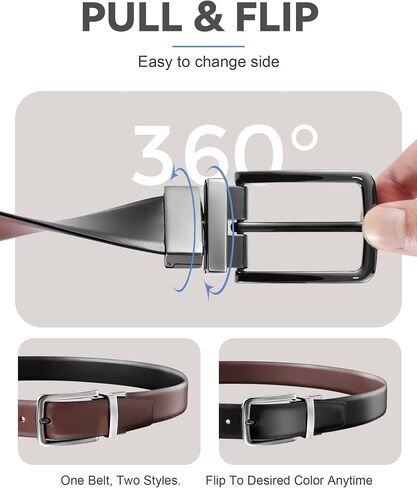 MILORDE Reversible Belt for Men - Adjustable Size - Premium Leather - Double Style in One Belt in Kuwait