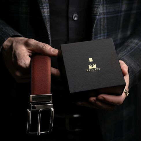 MILORDE Reversible Belt for Men - Adjustable Size - Premium Leather - Double Style in One Belt in Kuwait