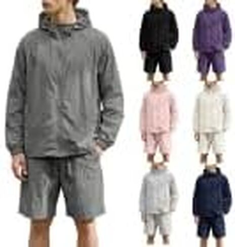 Sun Protection 2 Piece Sets for Men UPF 50+ Long Sleeve Hoodie and Shorts Set Zip Up Windbreaker Jacket Matching Set in Kuwait