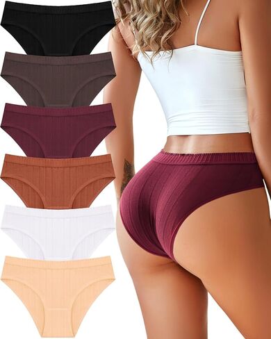 Cotton Underwear Sexy Cheeky Bikini Panties Soft Waist Breathable Ribbed Womens Hipster Low Rise Lingerie 6Pack in Saudi Arabia