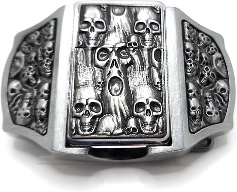 Skulls & Ghosts Lighter Belt Buckle – Skull?Embossed Zinc Alloy Cowboy Buckle with Hidden Refillable Lighter | Men’s Western Biker Gift in Kuwait
