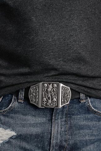 Skulls & Ghosts Lighter Belt Buckle – Skull?Embossed Zinc Alloy Cowboy Buckle with Hidden Refillable Lighter | Men’s Western Biker Gift in Kuwait