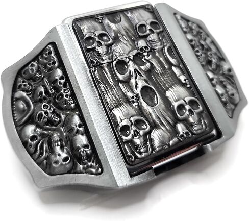 Skulls & Ghosts Lighter Belt Buckle – Skull?Embossed Zinc Alloy Cowboy Buckle with Hidden Refillable Lighter | Men’s Western Biker Gift in Kuwait