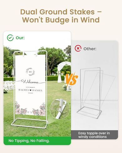 Wedding Welcome Sign Stand, Welcome to our Wedding Sign Holder, White Easel Stand for Sign Poster With Design Bundle & Ground Stakes & Leather Sign Hanging Straps, Linen Sign Stand for Wedding Decor in Saudi Arabia