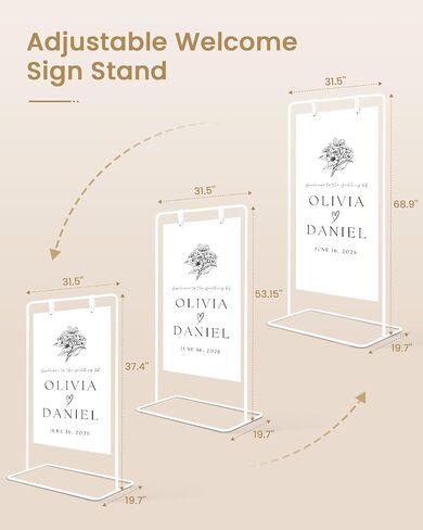 Wedding Welcome Sign Stand, Welcome to our Wedding Sign Holder, White Easel Stand for Sign Poster With Design Bundle & Ground Stakes & Leather Sign Hanging Straps, Linen Sign Stand for Wedding Decor in Saudi Arabia