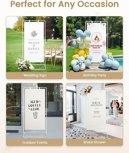 Wedding Welcome Sign Stand, Welcome to our Wedding Sign Holder, White Easel Stand for Sign Poster With Design Bundle & Ground Stakes & Leather Sign Hanging Straps, Linen Sign Stand for Wedding Decor in Saudi Arabia