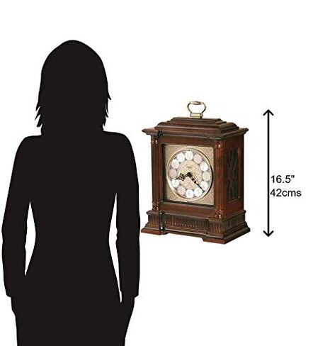 Howard Miller Akron II Mantel Clock | Windsor Finish, Dual-Chime Kieninger Movement, Arabic Numerals, Brass Accents | Made in USA in Kuwait