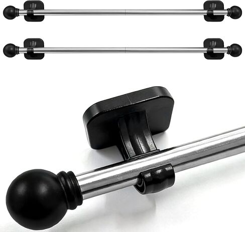 2 Pack Magnetic Curtain Rod for Metal Doors, French Door Curtain Rods Adjustable from 17 to 40 Inch, Magnetic Cafe Curtains Rod, No Tool and Easy Installation, Renter Friendly Upgrades,Black in Saudi Arabia