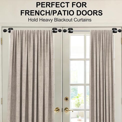 2 Pack Magnetic Curtain Rod for Metal Doors, French Door Curtain Rods Adjustable from 17 to 40 Inch, Magnetic Cafe Curtains Rod, No Tool and Easy Installation, Renter Friendly Upgrades,Black in Saudi Arabia