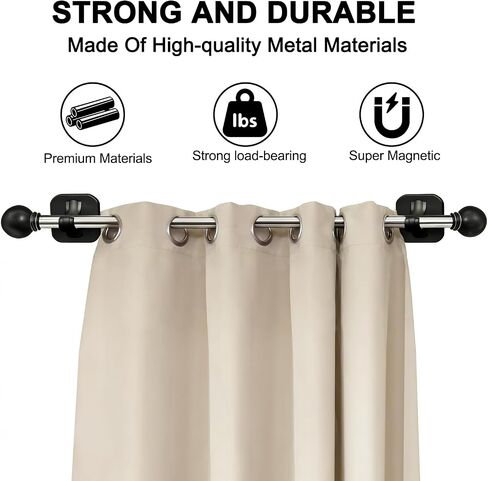 2 Pack Magnetic Curtain Rod for Metal Doors, French Door Curtain Rods Adjustable from 17 to 40 Inch, Magnetic Cafe Curtains Rod, No Tool and Easy Installation, Renter Friendly Upgrades,Black in Saudi Arabia