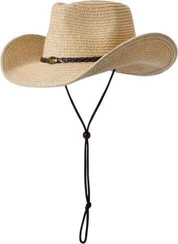 Western Straw Cowboy Hat for Women Beach Sun Hat for Men Wide Brim Fedora Hat Cowgirl Hats Summer Panama Hat in Kuwait