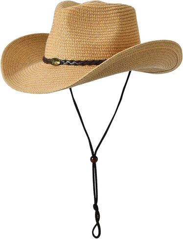 Western Straw Cowboy Hat for Women Beach Sun Hat for Men Wide Brim Fedora Hat Cowgirl Hats Summer Panama Hat in Kuwait