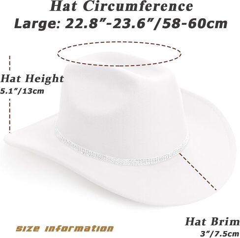 DRESHOW Glitter Cowboy Hat Classic Western Rhinestone Cowgirl Hat Outdoor Wide Brim Retro Felt Fedora Hats Rolled up Caps in Kuwait