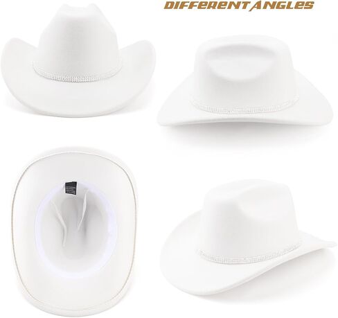 DRESHOW Glitter Cowboy Hat Classic Western Rhinestone Cowgirl Hat Outdoor Wide Brim Retro Felt Fedora Hats Rolled up Caps in Kuwait
