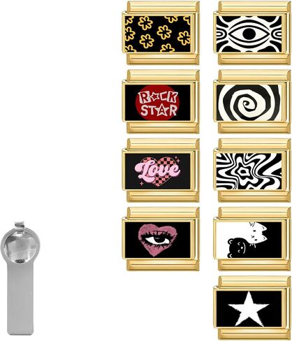 Italian Charms Gold Black Eye Mysterious 9Pcs Charms Set 9mm Italian Modular Charm Bracelet DIY Module Jewelry Gifts for Women Heart Black Love in Kuwait