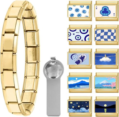 Italian Charms Bracelet Blue Sea 8Pcs Charms Set with 1Pcs Starter Brascelet 9mm Italian Modular Charm Bracelet DIY Module Jewelry Gifts for Women Heart Pink in Kuwait
