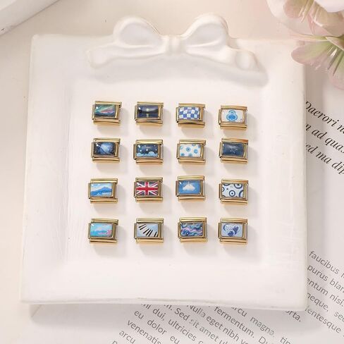 Italian Charms Bracelet Blue Sea 8Pcs Charms Set with 1Pcs Starter Brascelet 9mm Italian Modular Charm Bracelet DIY Module Jewelry Gifts for Women Heart Pink in Kuwait