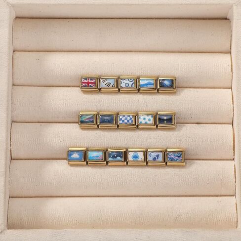 Italian Charms Bracelet Blue Sea 8Pcs Charms Set with 1Pcs Starter Brascelet 9mm Italian Modular Charm Bracelet DIY Module Jewelry Gifts for Women Heart Pink in Kuwait