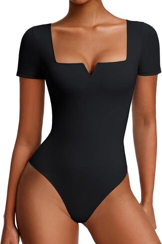 Avidlove بدلة نسائية بأكمام قصيرة ورقبة مربعة بدلات للجسم قطعة واحدة تي شيرت صيفي للخروج ملابس للتاريخ in Kuwait