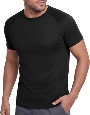 BOOJO Workout Mens Shirts - Casual Black Quick Dry Moisture Wicking T-Shirts Crew Neck Short Sleeve for Gym Athletic Running in Kuwait