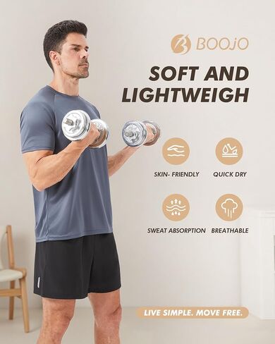 BOOJO Workout Mens Shirts - Casual Black Quick Dry Moisture Wicking T-Shirts Crew Neck Short Sleeve for Gym Athletic Running in Kuwait