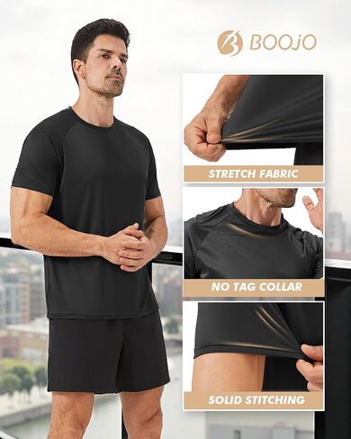 BOOJO Workout Mens Shirts - Casual Black Quick Dry Moisture Wicking T-Shirts Crew Neck Short Sleeve for Gym Athletic Running in Kuwait
