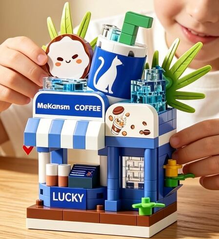 1 Piece Coffee Shop Hand-Assembled Figurine, Mini Street Scene Desk Decor, Urban Theme Collectible Statue for Home Office Shelf in Kuwait