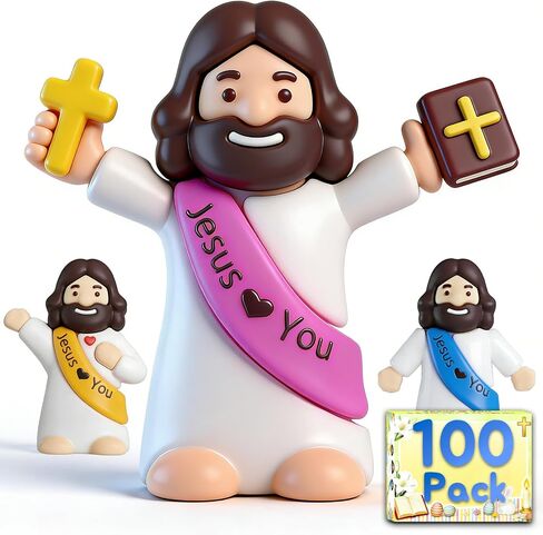 100PCS Little Jesus Figures, Mini Jesus Figurines in Bulk, Multicolor Tiny Jesus Set with Jesus Loves You Figures for Easter Egg Stuffers, Hide and Seek, Baptism, Faith Activities, Religious Gifts in Saudi Arabia