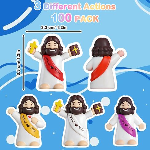 100PCS Little Jesus Figures, Mini Jesus Figurines in Bulk, Multicolor Tiny Jesus Set with Jesus Loves You Figures for Easter Egg Stuffers, Hide and Seek, Baptism, Faith Activities, Religious Gifts in Saudi Arabia