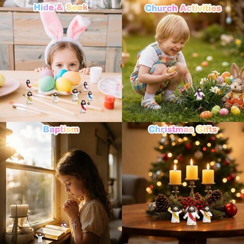 100PCS Little Jesus Figures, Mini Jesus Figurines in Bulk, Multicolor Tiny Jesus Set with Jesus Loves You Figures for Easter Egg Stuffers, Hide and Seek, Baptism, Faith Activities, Religious Gifts in Saudi Arabia