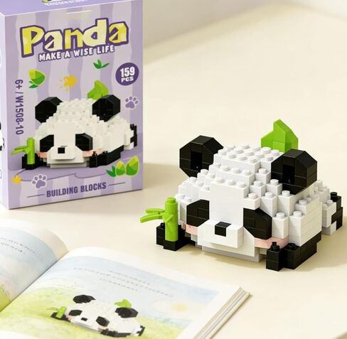 1 Piece Panda Eating Bamboo Hand-Assembled Figurine with Display Base, Cute Animal Desk Decor, Chinese Theme Collectible Statue for Home Office Shelf in Kuwait