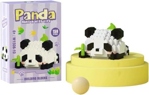 1 Piece Panda Eating Bamboo Hand-Assembled Figurine with Display Base, Cute Animal Desk Decor, Chinese Theme Collectible Statue for Home Office Shelf in Kuwait