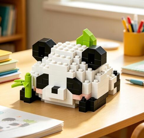 1 Piece Panda Eating Bamboo Hand-Assembled Figurine with Display Base, Cute Animal Desk Decor, Chinese Theme Collectible Statue for Home Office Shelf in Kuwait