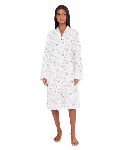Eileen West Womens Jacquard Quilt Long Sleeve Zip Robe White Ground Petite Roses Small in Kuwait