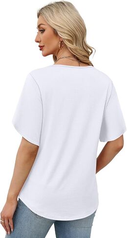WIHOLL Womens Summer Tops Short Petal Sleeve Shirts Fashion V Neck Womens Clothing in Kuwait