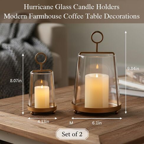 Hurricane Glass Candle Holders 2 Pcs, Metal Candle Holder for Pillar Candles,Decorative Home Coffee Table Decor, in Kuwait