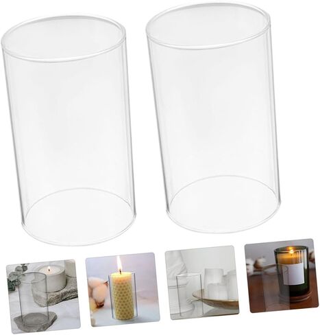 2pcs Candle Shade Wedding Candles Decor Taper Chimney Tube Holder Transparent Glass Dome Open Both End Chimney Tube Decorative Cover Classic Cap in Kuwait