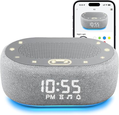 1Mii White Noise Machine with Alarm Clock, Sound Machine for Sleep for Adult Baby, Smart App Controlled，30 Soothing Sounds, Sleeping Timer, Dimmable 7-Color Night Light, 30 Volume Levels - Grey in Kuwait