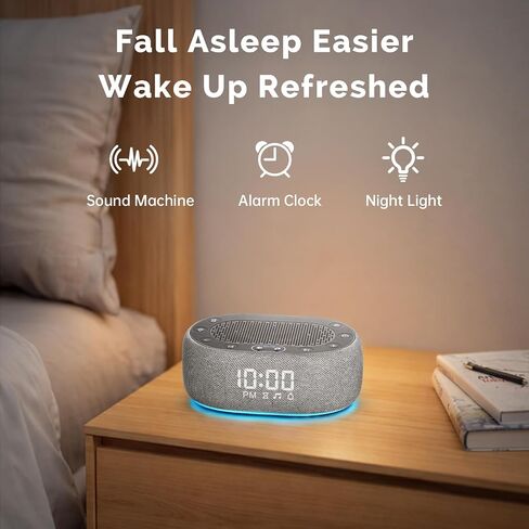 1Mii White Noise Machine with Alarm Clock, Sound Machine for Sleep for Adult Baby, Smart App Controlled，30 Soothing Sounds, Sleeping Timer, Dimmable 7-Color Night Light, 30 Volume Levels - Grey in Kuwait
