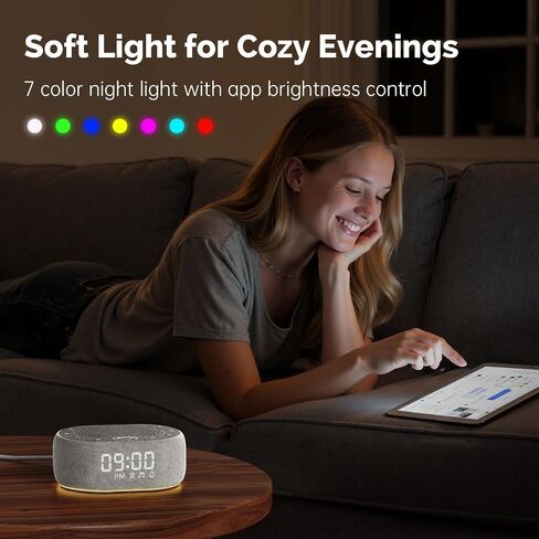 1Mii White Noise Machine with Alarm Clock, Sound Machine for Sleep for Adult Baby, Smart App Controlled，30 Soothing Sounds, Sleeping Timer, Dimmable 7-Color Night Light, 30 Volume Levels - Grey in Kuwait