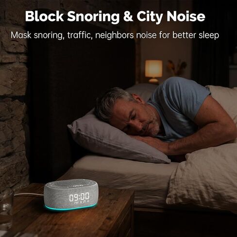 1Mii White Noise Machine with Alarm Clock, Sound Machine for Sleep for Adult Baby, Smart App Controlled，30 Soothing Sounds, Sleeping Timer, Dimmable 7-Color Night Light, 30 Volume Levels - Grey in Kuwait