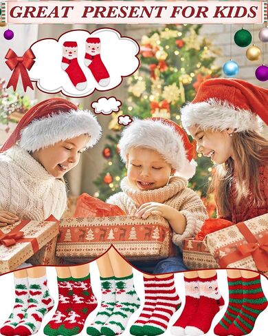 Taiyin 80 Pairs Kids Christmas Fuzzy Socks Bulk Fluffy Winter Warm Slipper Sock Plush Soft Xmas Gifts in Kuwait