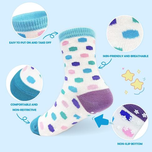 Non-Slip Toddler Socks, Grip Ankle Socks for Girls 2-4 Years (Fits 7C-11C), Colorful Polka Dot, Combed Cotton, Star Grip Bottoms, 2-Pack in Saudi Arabia
