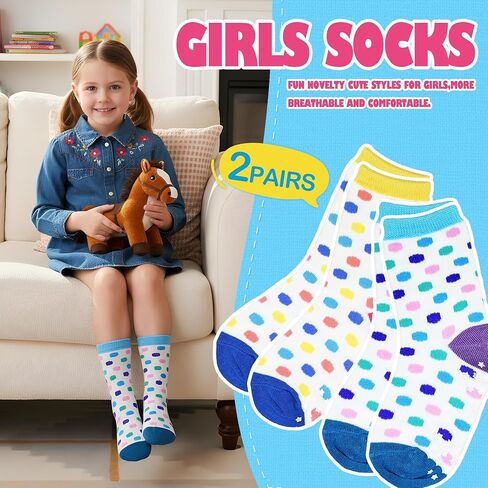 Non-Slip Toddler Socks, Grip Ankle Socks for Girls 2-4 Years (Fits 7C-11C), Colorful Polka Dot, Combed Cotton, Star Grip Bottoms, 2-Pack in Saudi Arabia