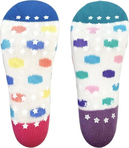 Non-Slip Toddler Socks, Grip Ankle Socks for Girls 2-4 Years (Fits 7C-11C), Colorful Polka Dot, Combed Cotton, Star Grip Bottoms, 2-Pack in Saudi Arabia