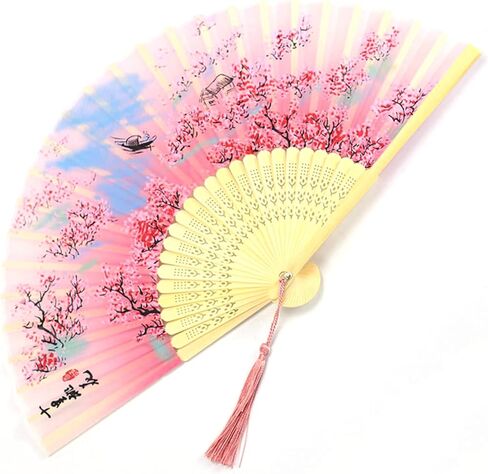 10pcs Japanese Fan Hand Portable Fan Handheld Chinses Fan Bamboo Fans Retro Fan Home Dancing Party Wedding Silk Bamboo (Multicoloured-10) in Saudi Arabia