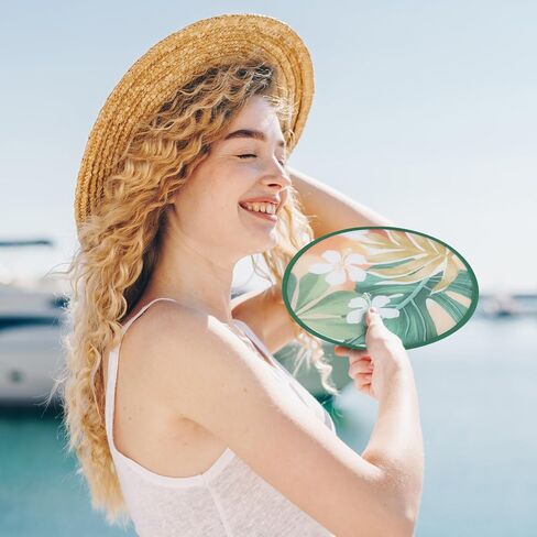 Cobahom 6 PCS 9.8" Handheld Fan Foldable for Women Round Folding Fan for Cooling Summer Hand Fans for Outdoor Party Camping Wedding (Plant) in Saudi Arabia