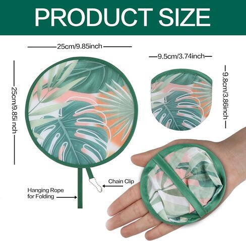Cobahom 6 PCS 9.8" Handheld Fan Foldable for Women Round Folding Fan for Cooling Summer Hand Fans for Outdoor Party Camping Wedding (Plant) in Saudi Arabia