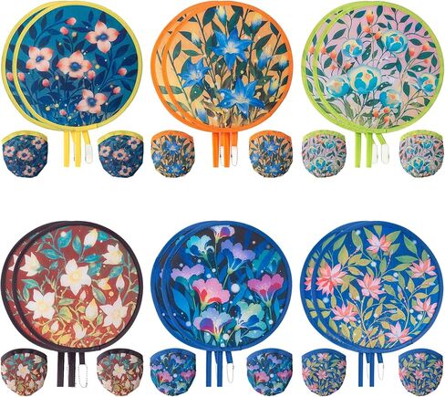 Cobahom 6 PCS 9.8" Handheld Fan Foldable for Women Round Folding Fan for Cooling Summer Hand Fans for Outdoor Party Camping Wedding (Plant) in Saudi Arabia