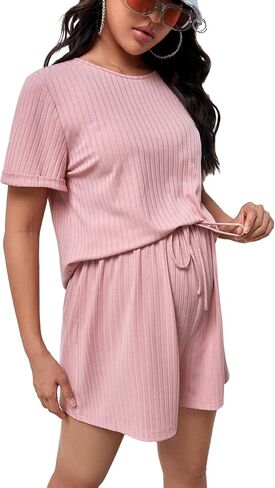 Women's Maternity 2 Piece Outfits Short Sleeve Tee Shorts Set Ribbed Outfits in Kuwait